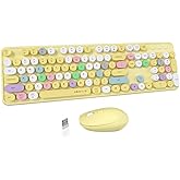 UBOTIE Colorful Computer Wireless Keyboard Mouse Combos, Typewriter Flexible Keys Office Full-Sized Keyboard, 2.4GHz Dropout-Free Connection and Optical Mouse (Yellow-Polychrome)