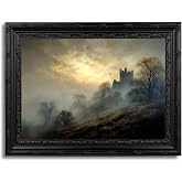 Gothic Castle Wall Art Dark Academia Landscape Painting Black Framed Vintage Misty Forest Artwork Moody Picture for Bedroom Living Room Office 9''x11''