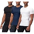 DEVOPS 3 Pack Men's Cool Dry Short Sleeve Compression Shirts, Sports Baselayer T-Shirts Tops, Athletic Workout Shirt
