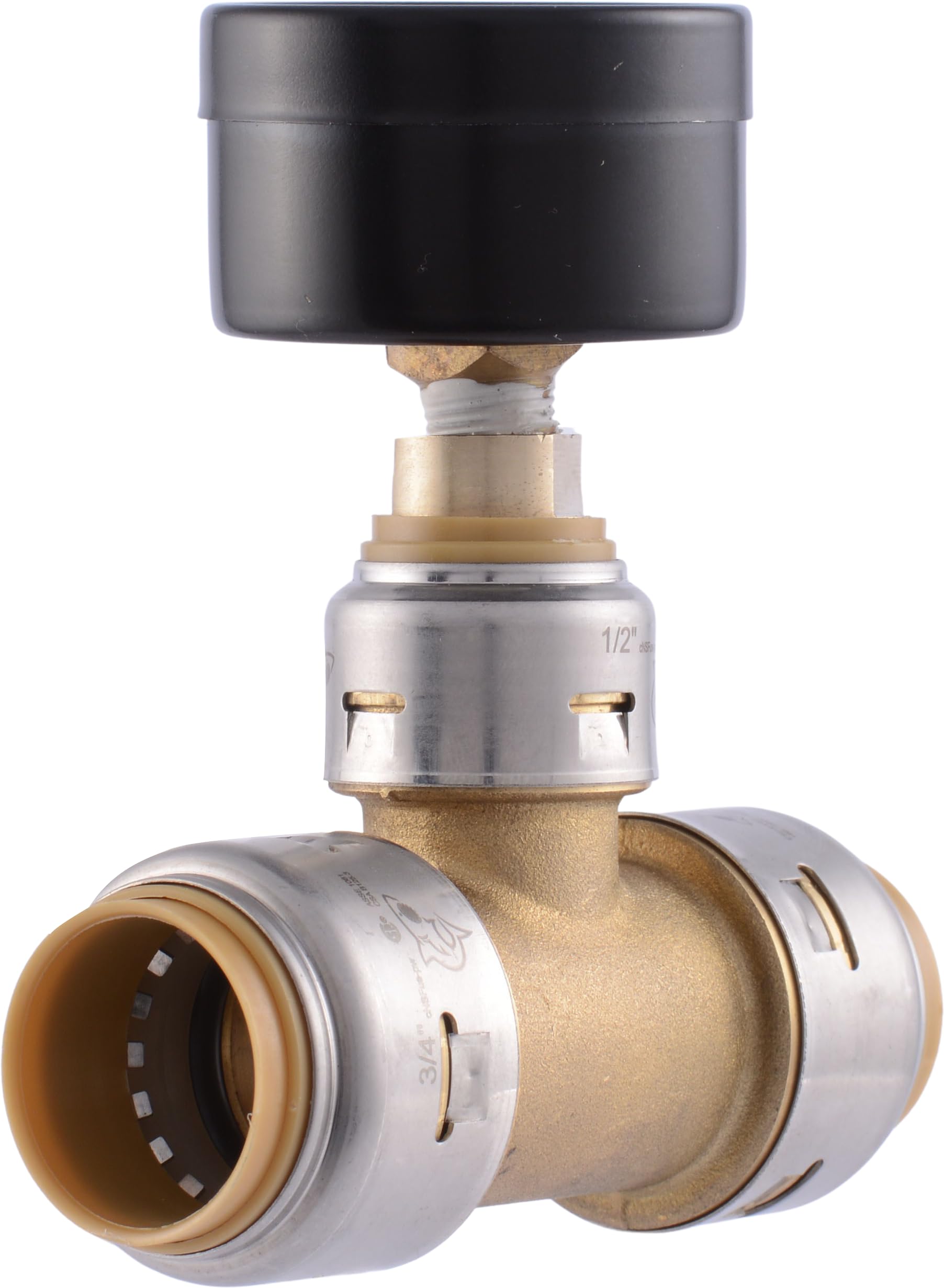 SharkBite Max 3/4 Inch Pressure Gauge Tee, Push to