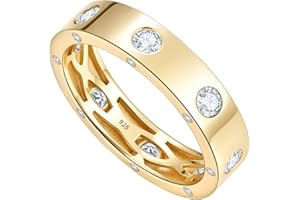 LEONIDS Dainty Eternity Wedding Rings for Women | Moissanite or Lab Grown Emerald 925 Sterling Silver 14K Gold Plated Stackable Band Non Tarnish | Birthday Jewelry Gifts for Her Size 4-10