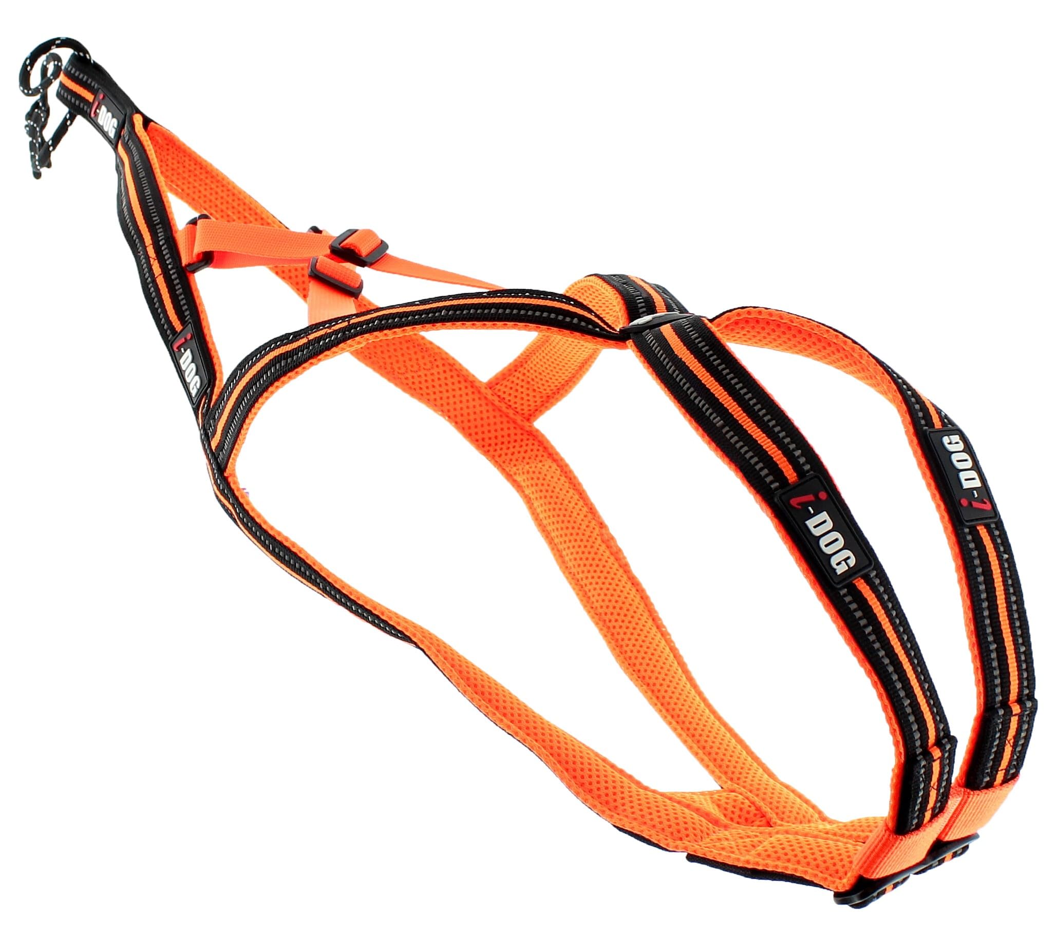 Harnais Chien Sport X-Back One Orange Encolure et Dos réglable pour activité CANICROSS, la Marque I-DOG est Une Marque Française. (4XS)
