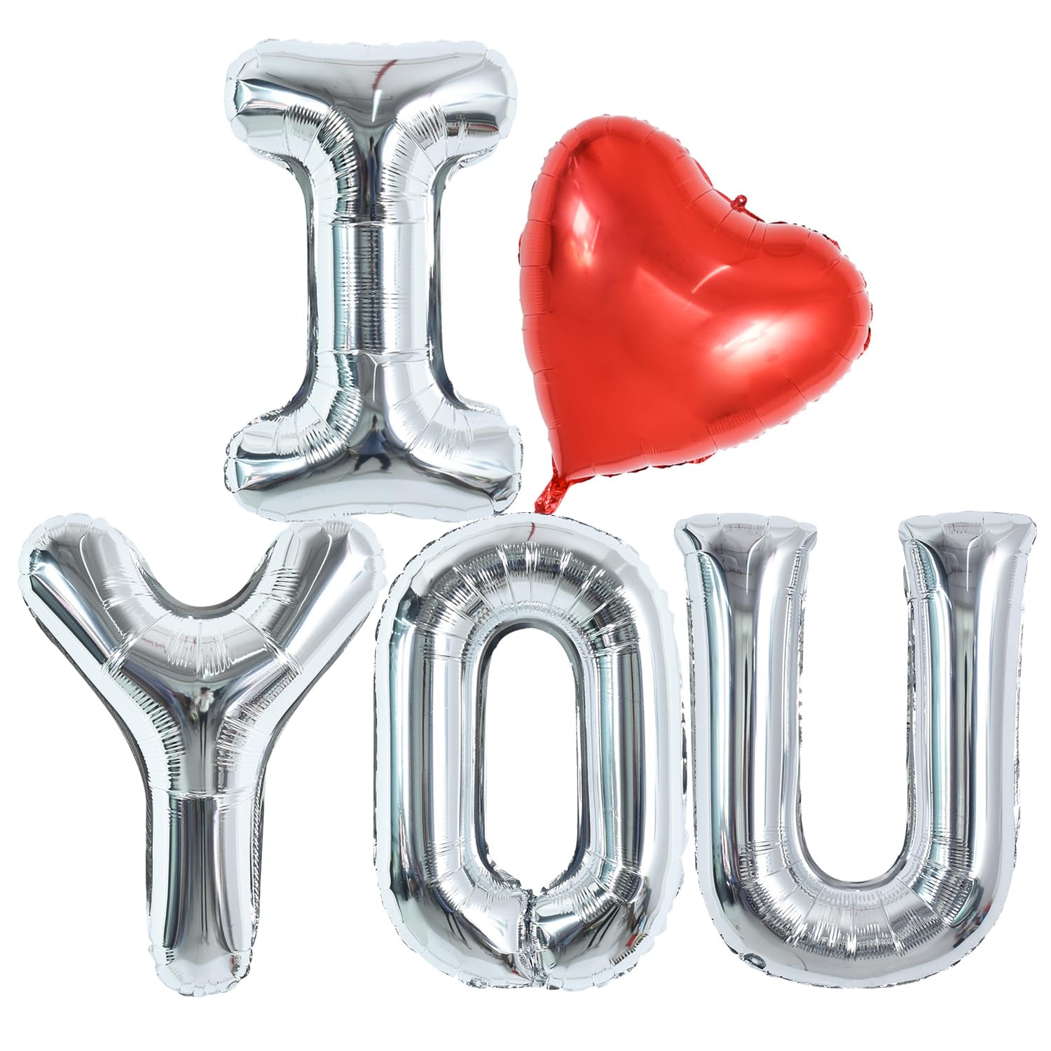 TONIFUL 40 Inch I Love You Heart Balloons - Big I Heart YOU Foil Letter Balloons for Valentine's Day, Wedding, Bridal Shower, Anniversary & Engagement Parties (Silver, 5pcs)