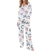 SHESHOW Satin Pajamas for Women Set Long Sleeve Button Down Animal Print Pjs Sets 2 Piece Loungewear Sleepwear XS-XXL