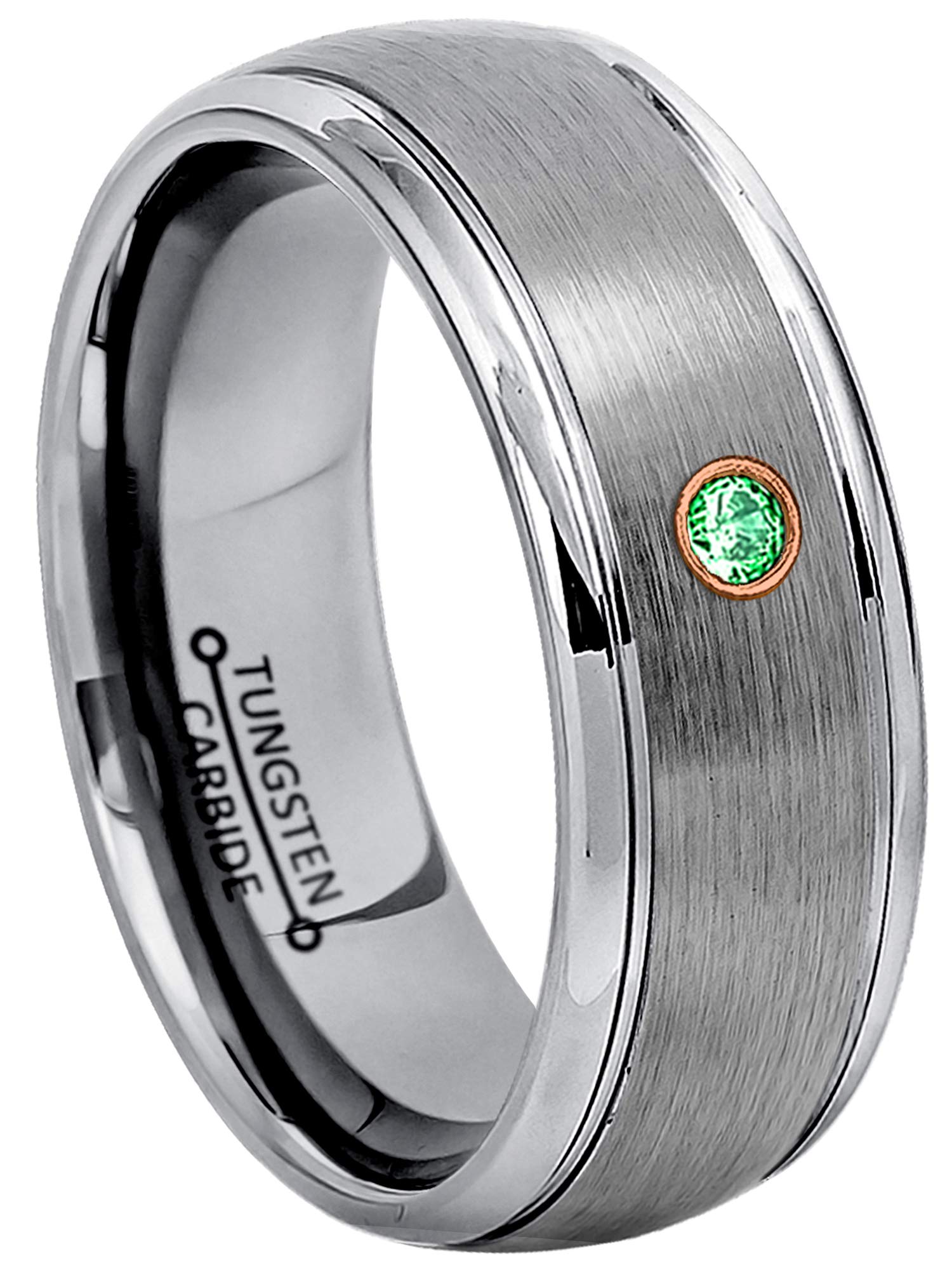 Jewelry Avalanche 0.07ct Tsavorite Tungsten Ring - January Birthstone Ring - 8MM Comfort Fit Brushed