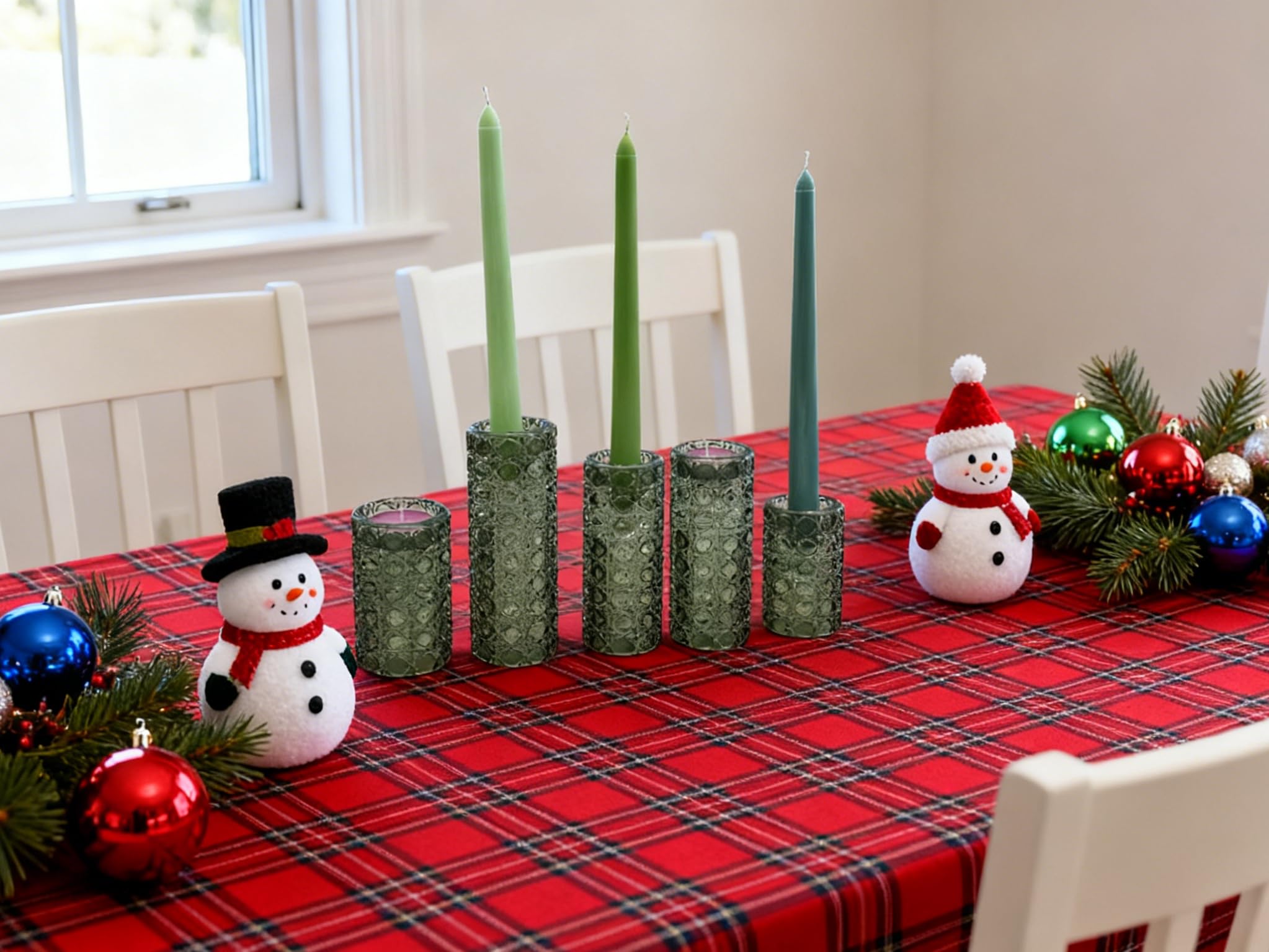 Green Glass Candle Holders Set, 6 Pack Clear Candlestick Holders 3 in 1 Crystal Candleholder Pillar Candle Stands, Tealight & Votive Candle Holder Home Decor Table Centerpieces Christmas Wedding