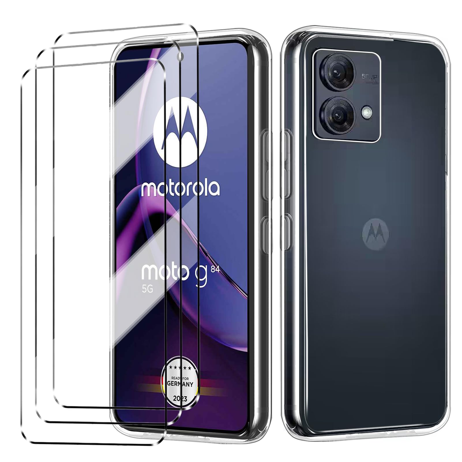 [4 in 1] Case Compatible with Motorola Moto G54 Cover with 3 Pack Tempered Glass Screen Protector for Motorola Moto G54, Slim Fit Soft TPU Shockproof Anti-Scratch Phone Case Cover - Black