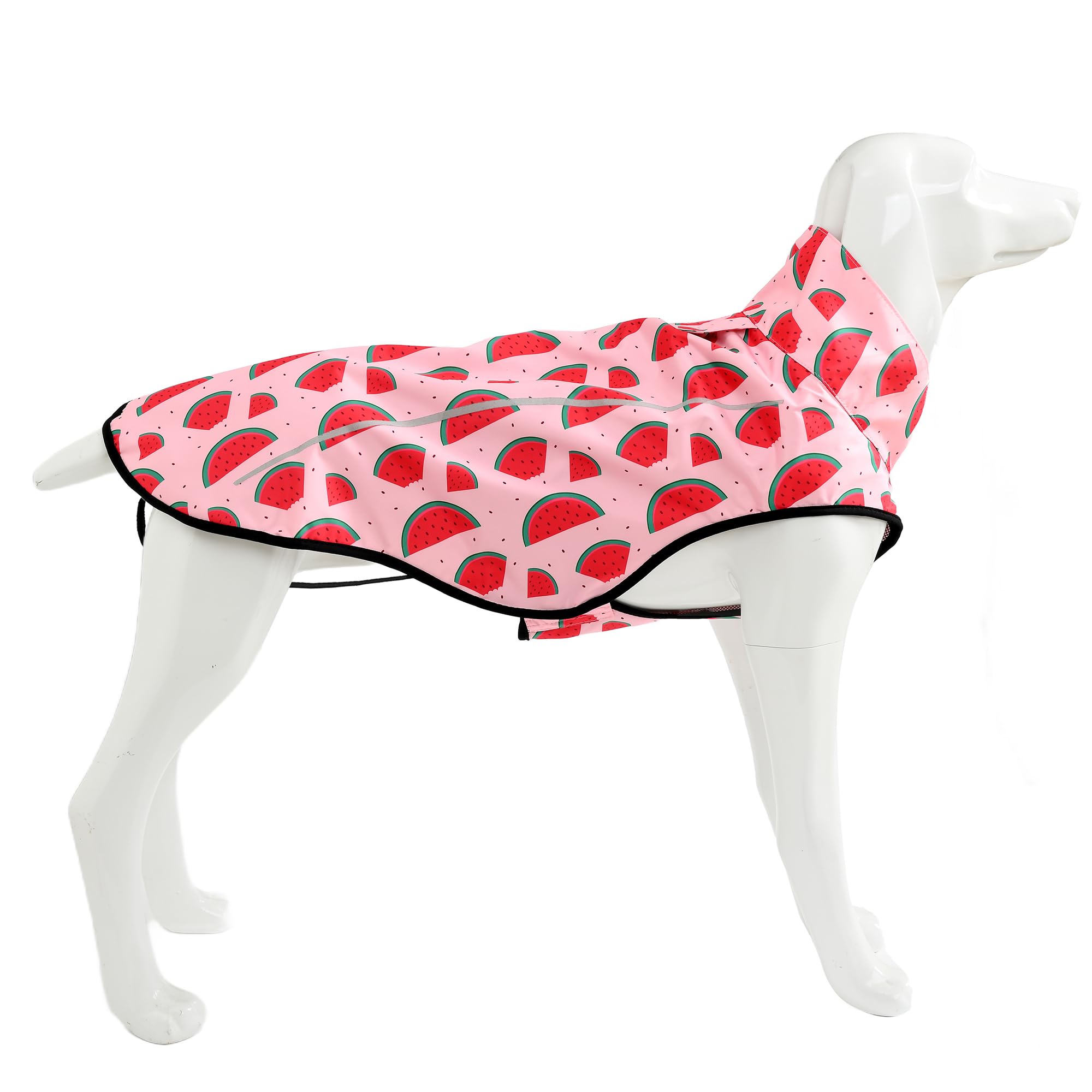 Mile High Life | Dog Raincoat | Adjustable Water Proof Pet Clothes | Lightweight Rain Jacket with Reflective Strip | Easy Step in Closure, Pink Watermelon, Medium — image 1