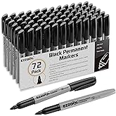 Ezzgol Permanent Markers Bulk, 72 Pack Black Permanent Marker Set, Fine Tip, Waterproof Markers, Premium Smear Proof Pens, Waterproof, Quick Drying, Office Supplies for School, Office, Home