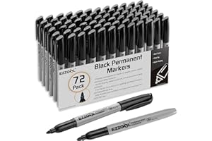 Ezzgol Permanent Markers Bulk, 72 Pack Black Permanent Marker Set, Fine Tip, Waterproof Markers, Premium Smear Proof Pens, Waterproof, Quick Drying, Office Supplies for School, Office, Home