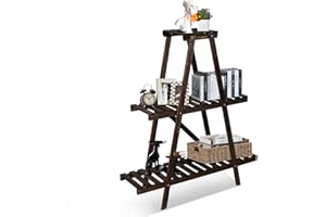 BABION 3 Tier Ladder Shelf, Plant Shelf Ladder Shelves, Collapsible Ladder Shelf, Ladder Bookshelf for Office, Bedroom, Balcony (Brown)