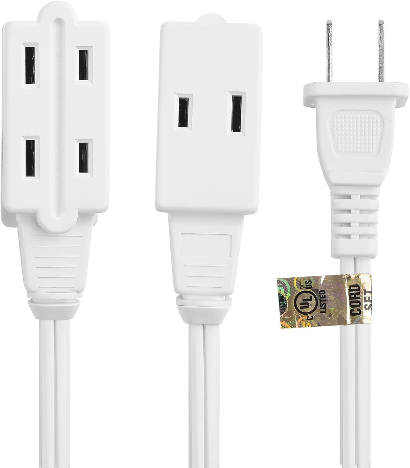 Cable Matters 2-Pack 16 AWG 2 Prong Extension Cord (3 Outlet Extension Cord) with Tamper Guard White in 6 Feet: Home Improvement