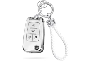 FLENSENT for Key Fob Cover with Diamond Keychain,Soft TPU Key Case Compatible with Equinox Camaro Cruze Malibu Sonic Smart Key Case
