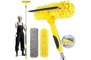 Opow 213'' Long Reach Window Squeegee with Telescoping Extension Pole,2 in 1 Shower Cleaning with Telescopic Pole, Extension Washing Tool with Rotatable Clean Head for Indoor/Outdoor High Window Glass