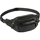 Leather Fanny Pack for Men Women,Genuine Leather Waist Belt Bag with Adjustable Strap Belt Hip Bag with Multi-Pockets for Travel Sports Running Cycling Hiking