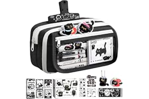 Black Cat Pencil Case, Large Capacity Pencil Case Set with Pen Notebook Pendant Stickers, Multi-Layer Cute Black Cat Pen Pouc
