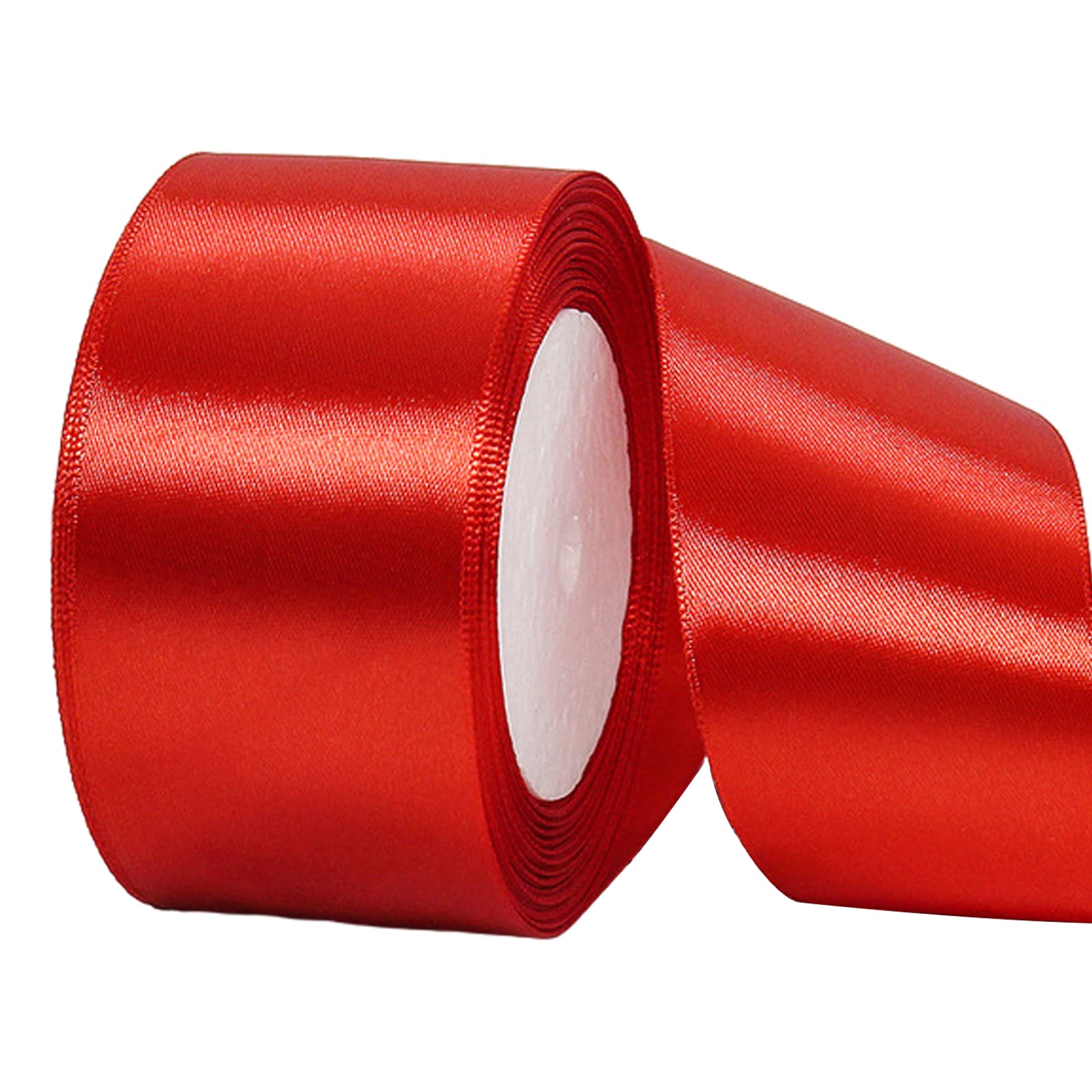 POPOYU Red Satin Ribbon 50mm, 22m Red Hair Ribbon Cake Bows,Christmas Polyester Ribbons Fabric Gift Satin Ribbons for Gift Wrapping,Basket Cake Craft,Wedding Car,Union Jack Xmas Birthday Party Decor