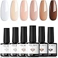 modelones Gel Nail Polish Set- 6 Colors White Nude Brown Gel Polish Skin Tone Neutral Beige Tan Taupe Nail Gel Polish Kit Popular All Seasons Soak Off Nail Art Gel Manicure DIY Salon Gift for Women