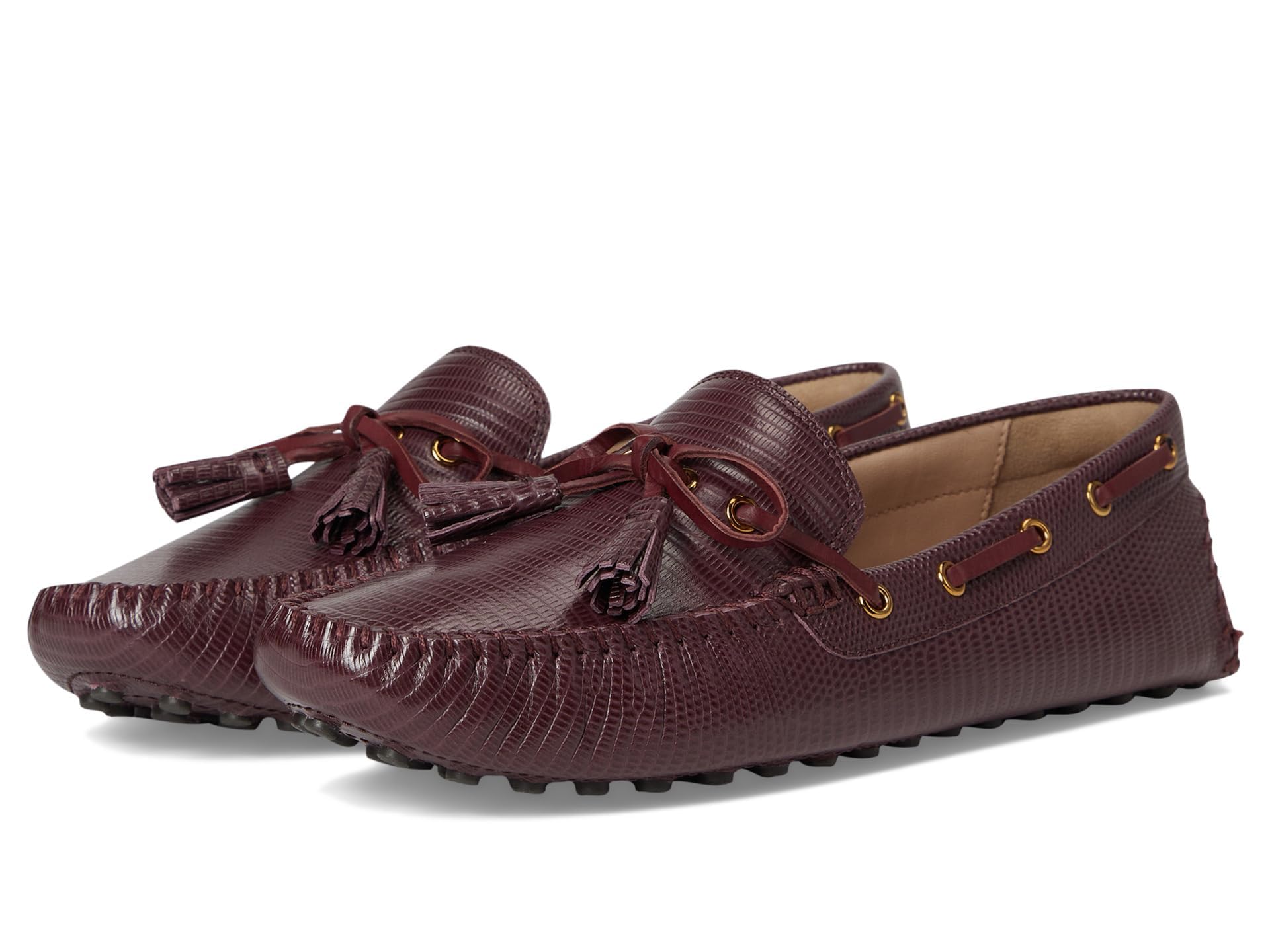 Cole Haan Women’s Gissella Driving Loafers, Black Garnet Lizard Print Leather, 10-B US