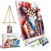 igoodom Paint by Numbers Kit for Adults with Frame and Easel, 20x30cm DIY Acrylic Painting on Canvas with Box, Sugar Skull Paint by Number Set for Home Wall Decor