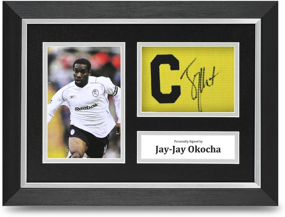 Up North Memorabilia Jay Jay Okocha Signed Framed Captain Armband Photo Display Bolton Autograph Amazon Co Uk Sports Outdoors