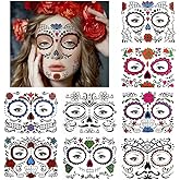 MOKALINA 8 Pack Day of the Dead Face Tattoos Sugar Skull Temporary Tattoo Stickers for Halloween Party Cosplay Supplies