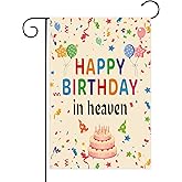 Happy Birthday in Heaven Garden Flag Funeral Memorial Flags for Sympathy, 12 x 18 Inch Yard Decorations, Grave Cemetery Farmhouse Outdoor Decor Supplies