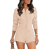 Tankaneo Womens 2 Piece Sweater Sets Casual Fall Outfits Button Down Long Puff Sleeve Knit Cardigan Shorts Loungewear