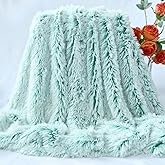 Plush Super Soft Blanket Bedding Sofa Cover Furry Fuzzy Fur Warm Throw Qulit Cozy Couch Blanket for Winter (51"x63",Green and White)