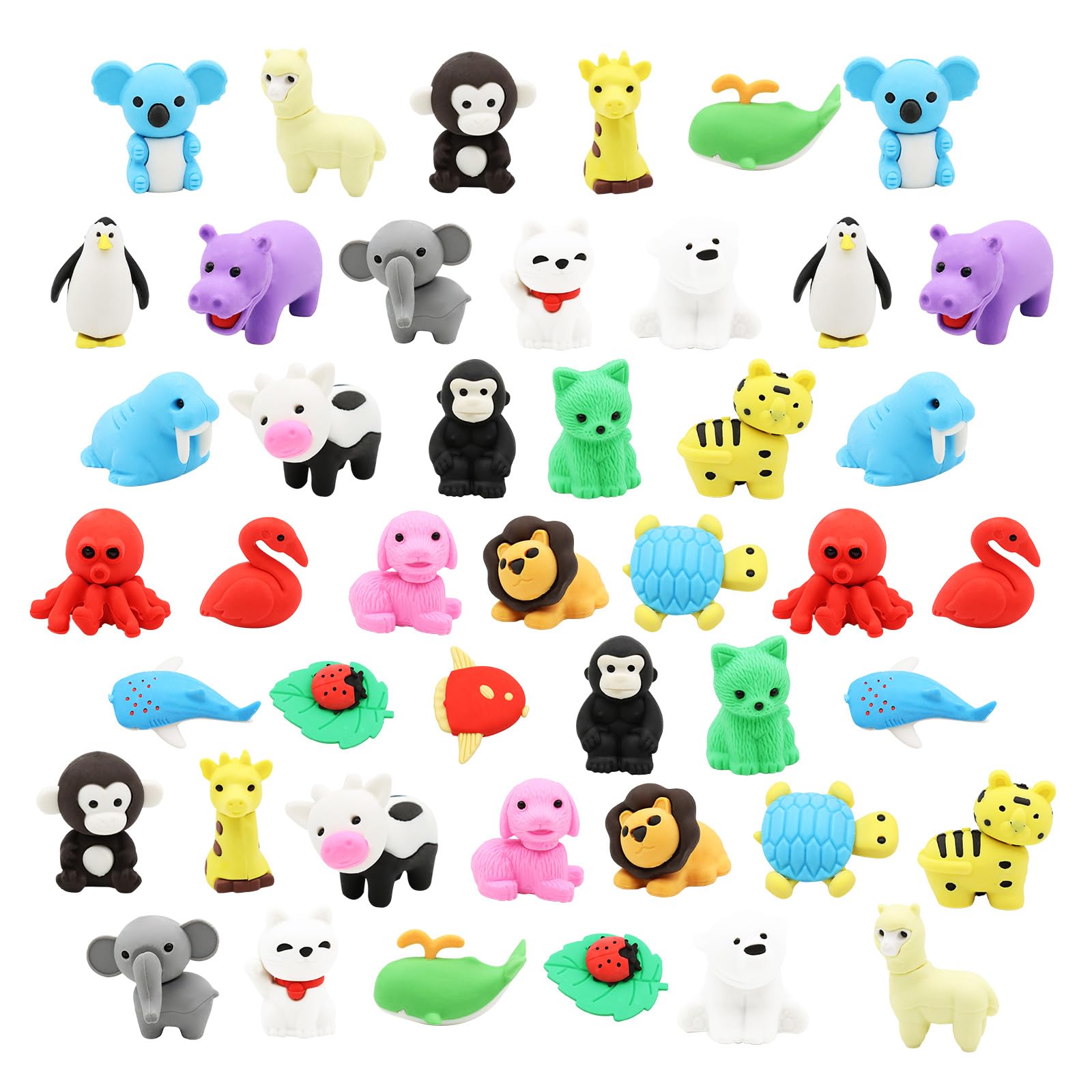 45 Pcs Animal Rubber Erasers, VEGCOO Novelty Eraser Cute Puzzle Animal Eraser, Small Pencil Erasers for Students Kids Homework School Classroom Rewards Prizes Party Favors Stationery Supplies