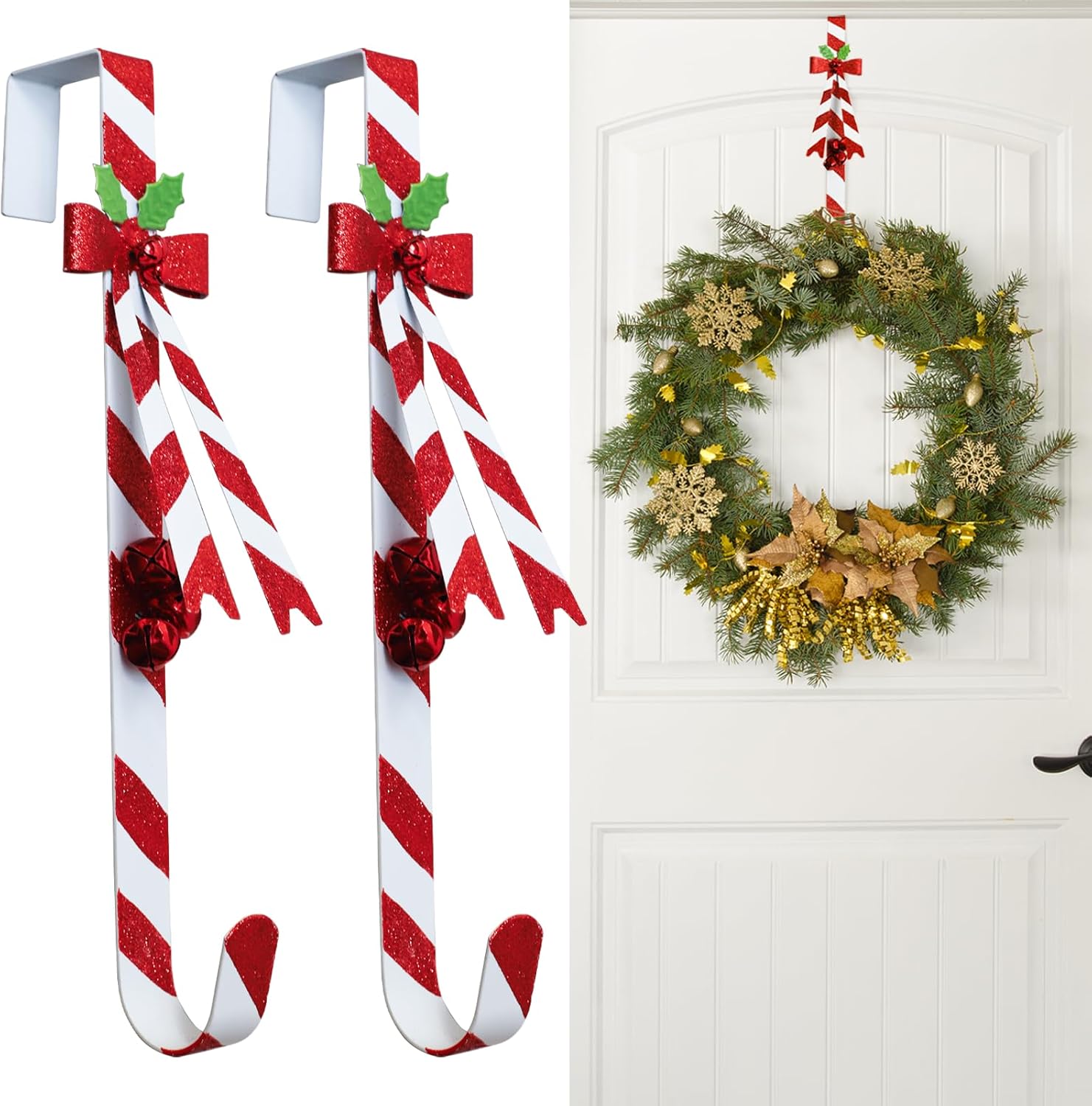 Wreath Hangers - KEDONCHEN 2 Pack Metal Wreath Hangers for Front Door，Hanger Hooks for Christmas Front Door Decorations, Door Wreath Hanger，Door Hanger for Wreath Front Door…