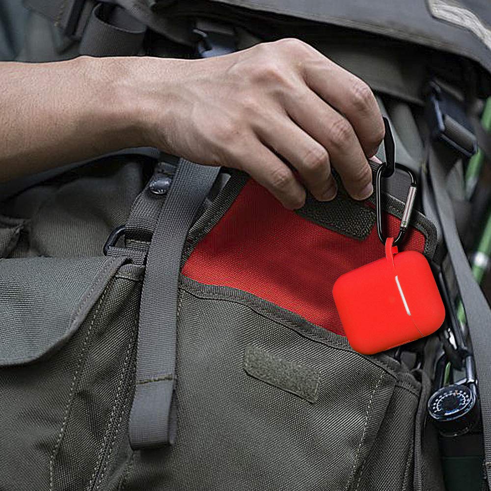 Airpods Case, (Front LED Visible) Upgrade Silicone Protective Shockproof Wireless Charging Airpods Earbuds Case Cover Skin with Keychain kit Set Compatible for Apple AirPods 1 & 2 2016-2019(Red)