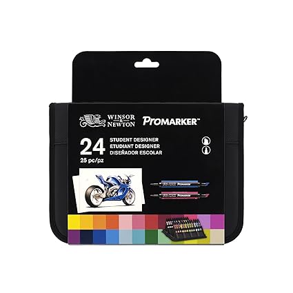 Winsor & Newton 0290030 ProMarker (im Wallet, Professioneller Layoutmarker - 2 Spitzen, fein und breit für Zeichnungen, Desig