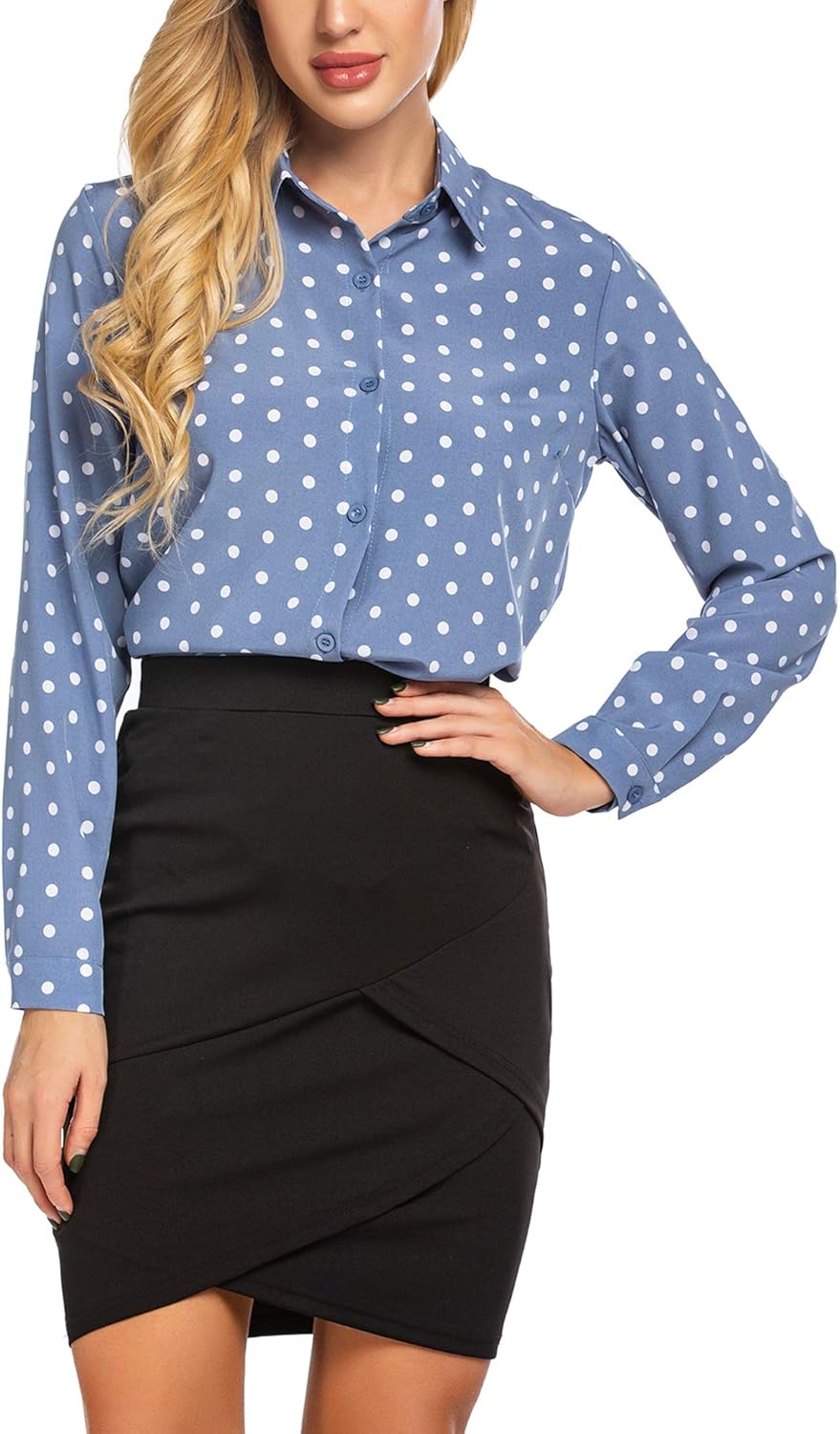 Zeagoo Women's Button Down Shirt Long Sleeve Collared Tops Chiffon Blouse for Women: Clothing