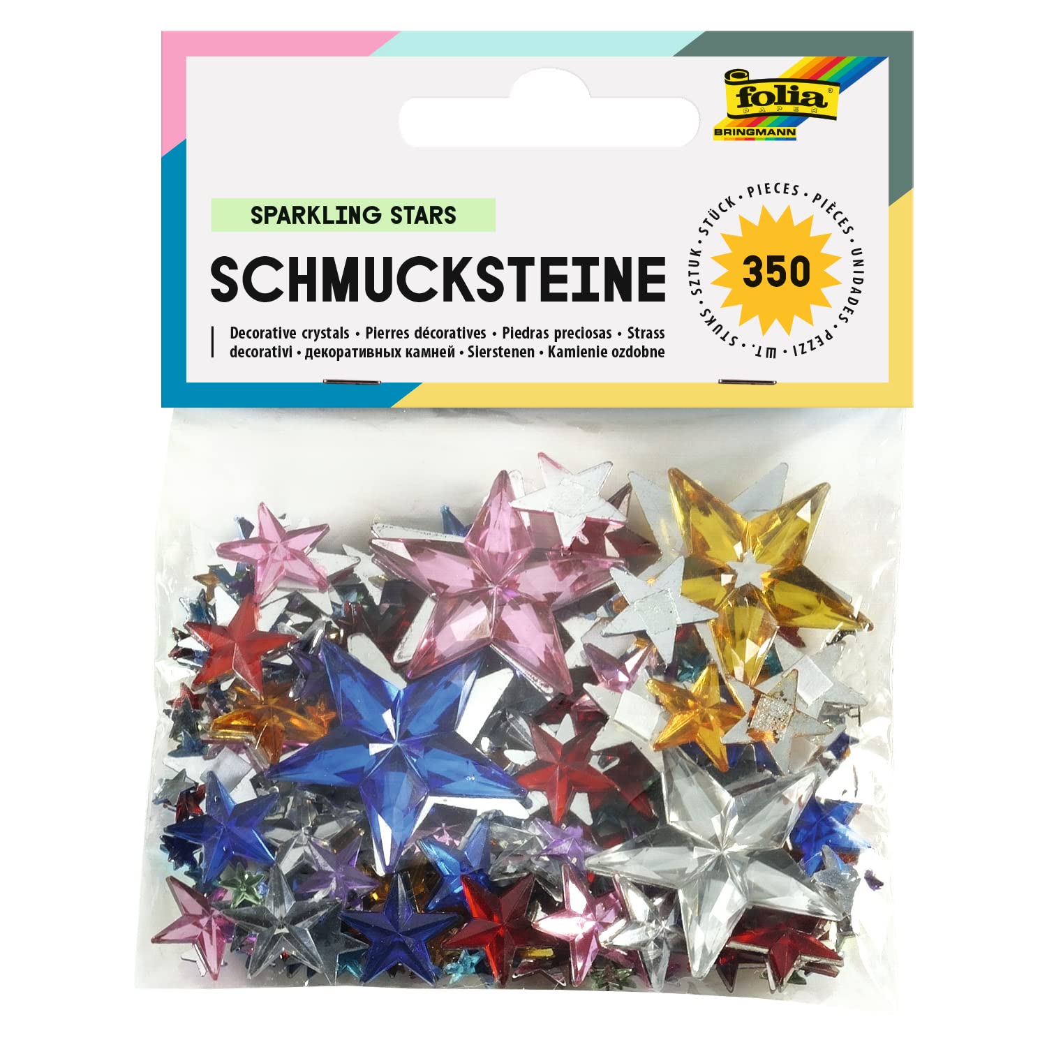 Folia 1243 - Decorative Crystals "Stars" 350 Pcs, Assorted Sizes and Colours