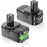 Uionvot 2-Pack Enhanced 8.0Ah P108 Replace for Ryobi 18V Battery Compatible with Ryobi Battery P102 P103 P104 P105 P107 P109 P122 18 Volt Cordless Tool Batteries, Rechargeable with Indicator