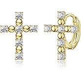 BRAYEG 14K Gold Cross Huggie Earrings for Women Trendy Gold Hoop Earrings for Women,Hypoallergenic CZ Cubic Zirconia Huggie Hoop earrings,Birthday/Easter/Christmas earrings gifts