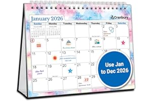 CRANBURY 2026 Small Desk Calendar 8x6, Standing Flip Desktop Calendar 8 x 6, Seasons Design, Large Squares with Notes Section, Jan – Dec 2026, Includes 234 Stickers