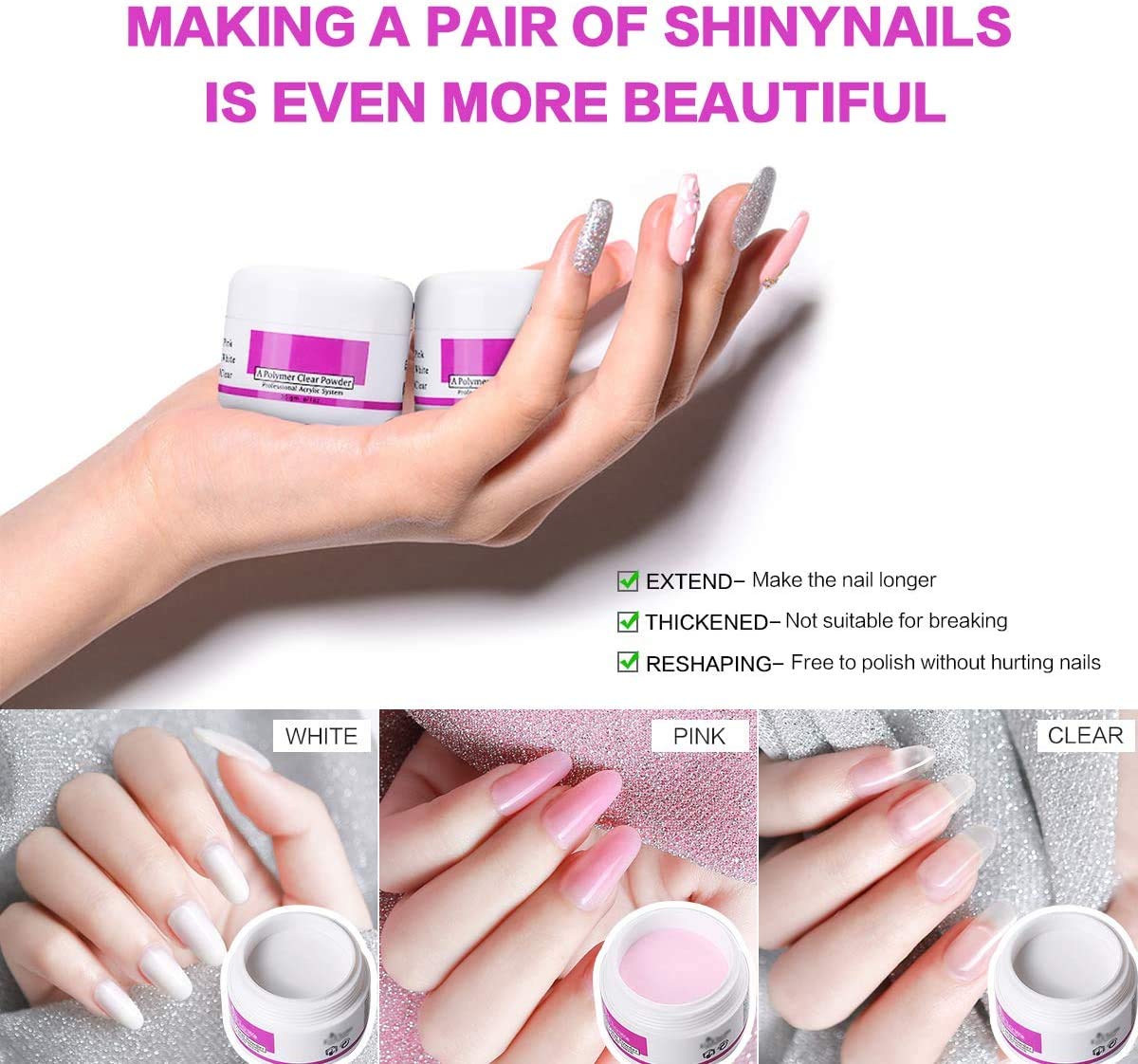 42 in 1 Acrylic Nail Art Set Acrylic Nail Powder Glitter Brush Nail French Tips Nail Art Decoration Tools Set: Beauty