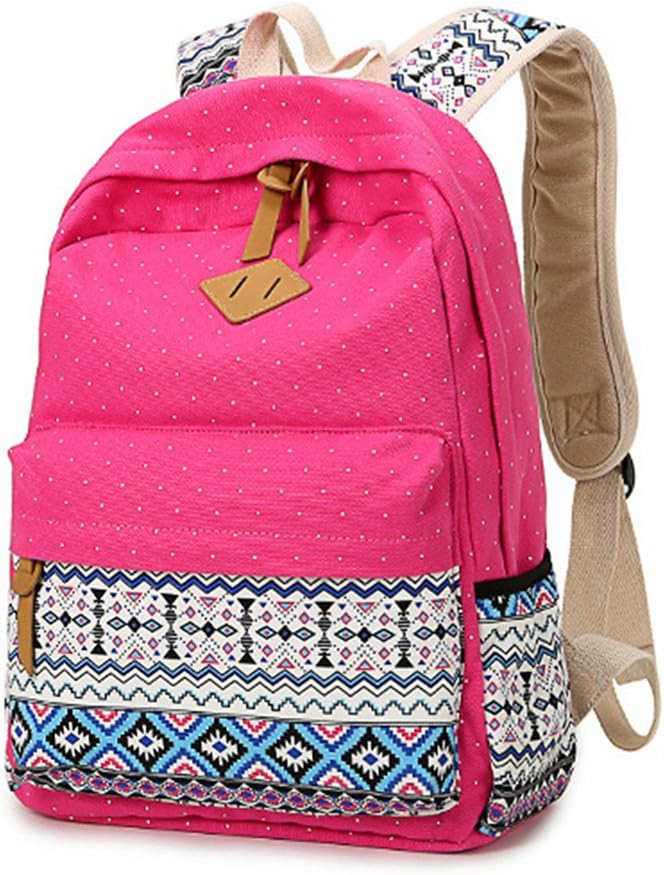 Honeymall Cute Lightweight Canvas Bookbags Fashion School Backpacks for Teen Girls(Rose)