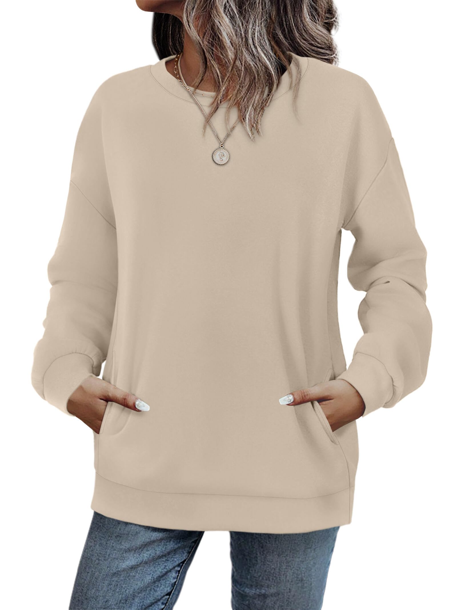 WIHOLL Sweatshirts for Women Jumpers Ladies Oversized Tops Crewneck Long Sleeve Tops with Pocket
