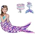 WERNNSAI Mermaid Tail Blanket - Wearable Mermaid Soft Blanket with Hairpin Bracelet Soft Purple Flannel Snuggle Blanket Gift for Girls Birthday Christmas