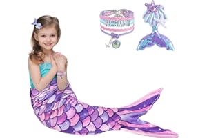 WERNNSAI Mermaid Tail Blanket - Wearable Mermaid Soft Blanket with Hairpin Bracelet Soft Purple Flannel Snuggle Blanket Gift for Girls Birthday Christmas