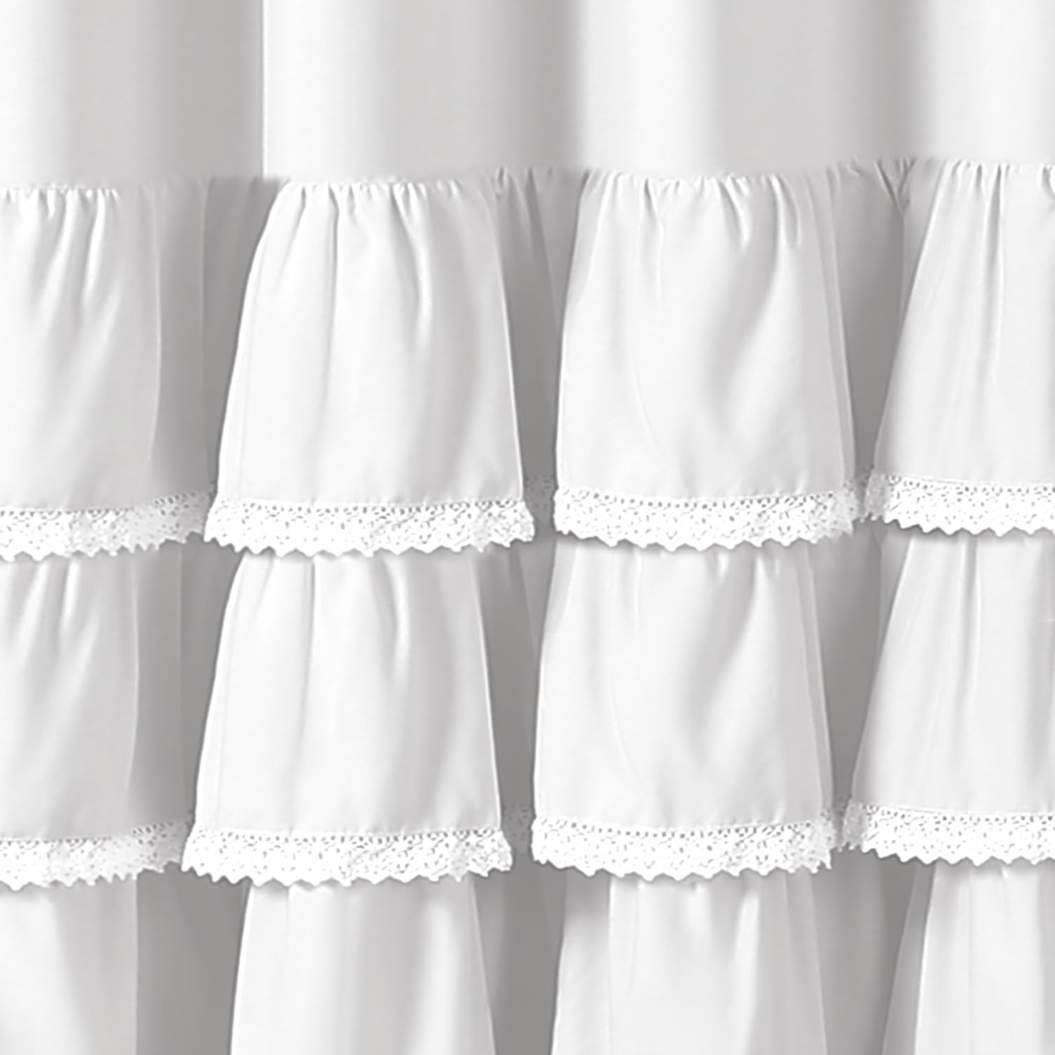 Lush Decor 16T002858 Ella Lace Ruffle Shower Curtain, 72" x 72", White
