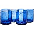 ARTLAND 14oz Double Old Fashion Glass, Set of 6 | Iris Seeded Design, Cobalt Blue | Drinking Glass for Parties and Everyday Use - Mojito, Whiskey, Cocktail | Glassware & Barware Essentials