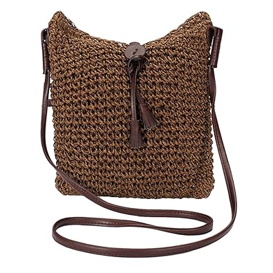 Imported Womens Tassle Hobo Straw Weave Woven Shoulder Tote Beach Crossbody Bag Brown