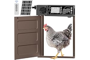 MASTERFUN Large Size Automatic Chicken Coop Door Solar - Powered Auto Chicken Door Opener, Automatic Chicken Door with Timer/Light Sensor Modes, Intelligent Obstacle Sensors, Remote Control, 14.76"H x 11.02"L