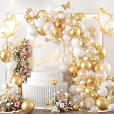 Balloon Garland White and Gold Arch Kit with Butterfly Stickers 104pcs