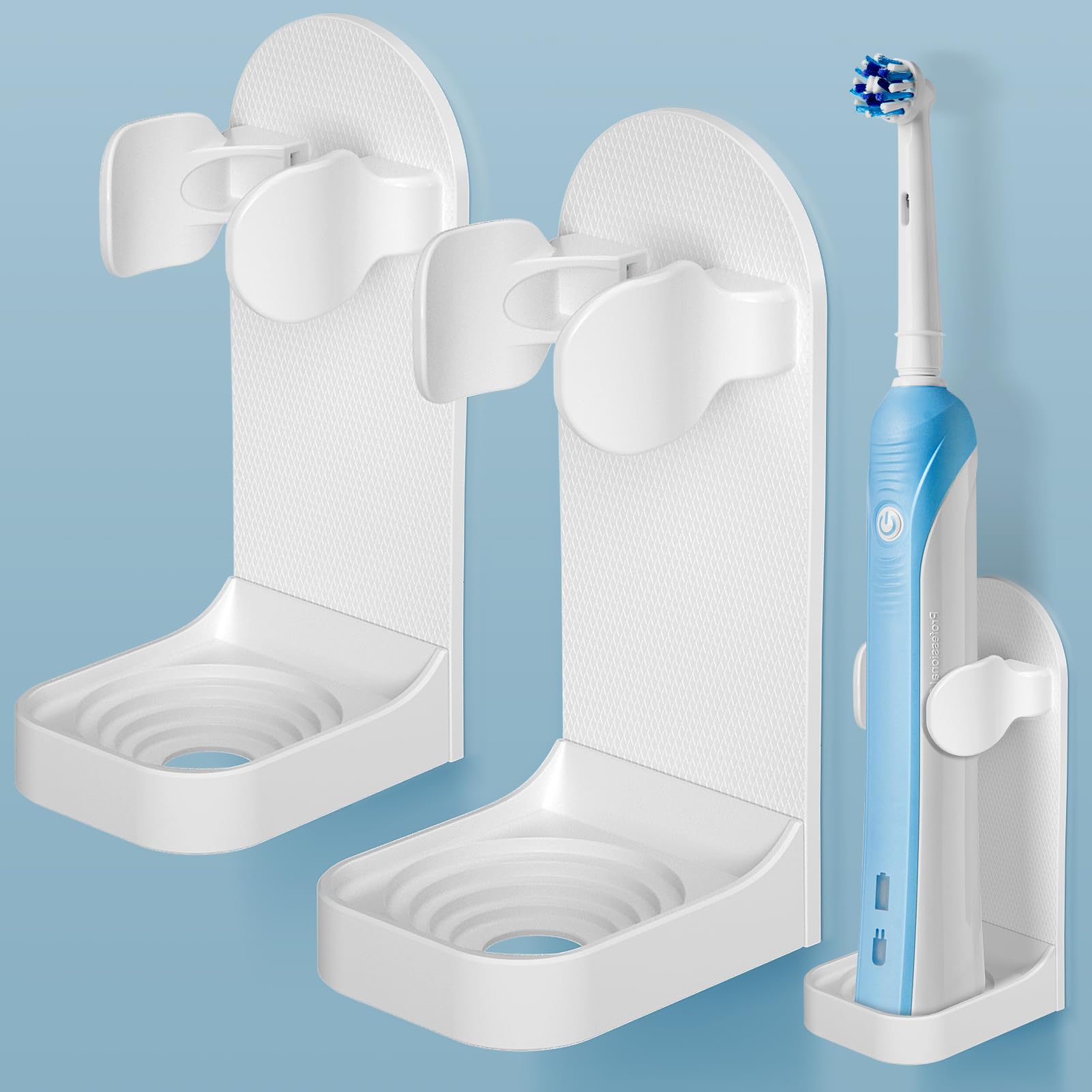 HOMMAND Electric Toothbrush Holder 2 Packs, Upgraded Strong Adhesive Electric Toothbrush Holder Wall Mounted, Adjustable Electric Toothbrush Stand Toothbrush Organizer for Bathroom (Universal), White
