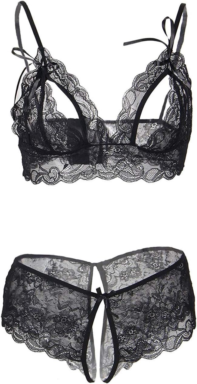 KemissLan 2 Piece Lingerie Set Women Lace Bra Set,Babydoll Bra 4/3 Full Thong